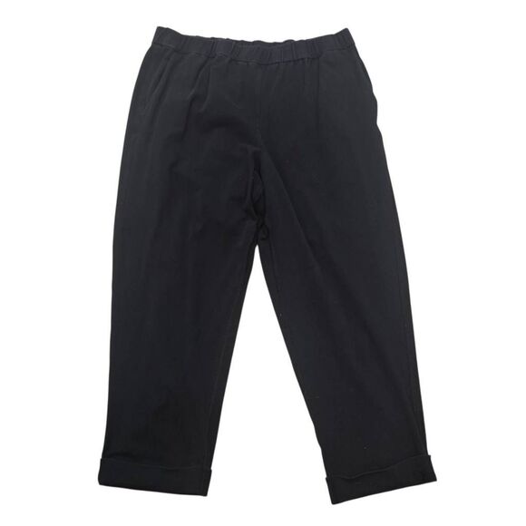 Eileen Fisher Cropped Pants Women's Medium Black Stretch Pockets Cuffed Leg - Picture 1 of 7